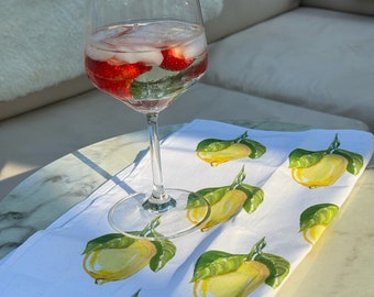 Lemon Art Tea Towel Cotton Kitchen Linen Bright Citrus Kitchen Decor Soft Cotton Kitchen Towel Mediterranean Inspired Kitchen Accessory