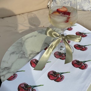 Hand-Painted Cherry Delight Tea Towel Artisan Kitchen Decor Artistic Cherry Orchard Tea Towel Handcrafted Kitchen Charm Whimsical Decor