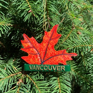 Maple leaf Christmas tree ornament souvenir Vancouver Canada