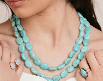 Blue green turquoise double layered necklace oval