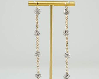 Gold filled stud clear white crystal sparkle 4 tier earrings