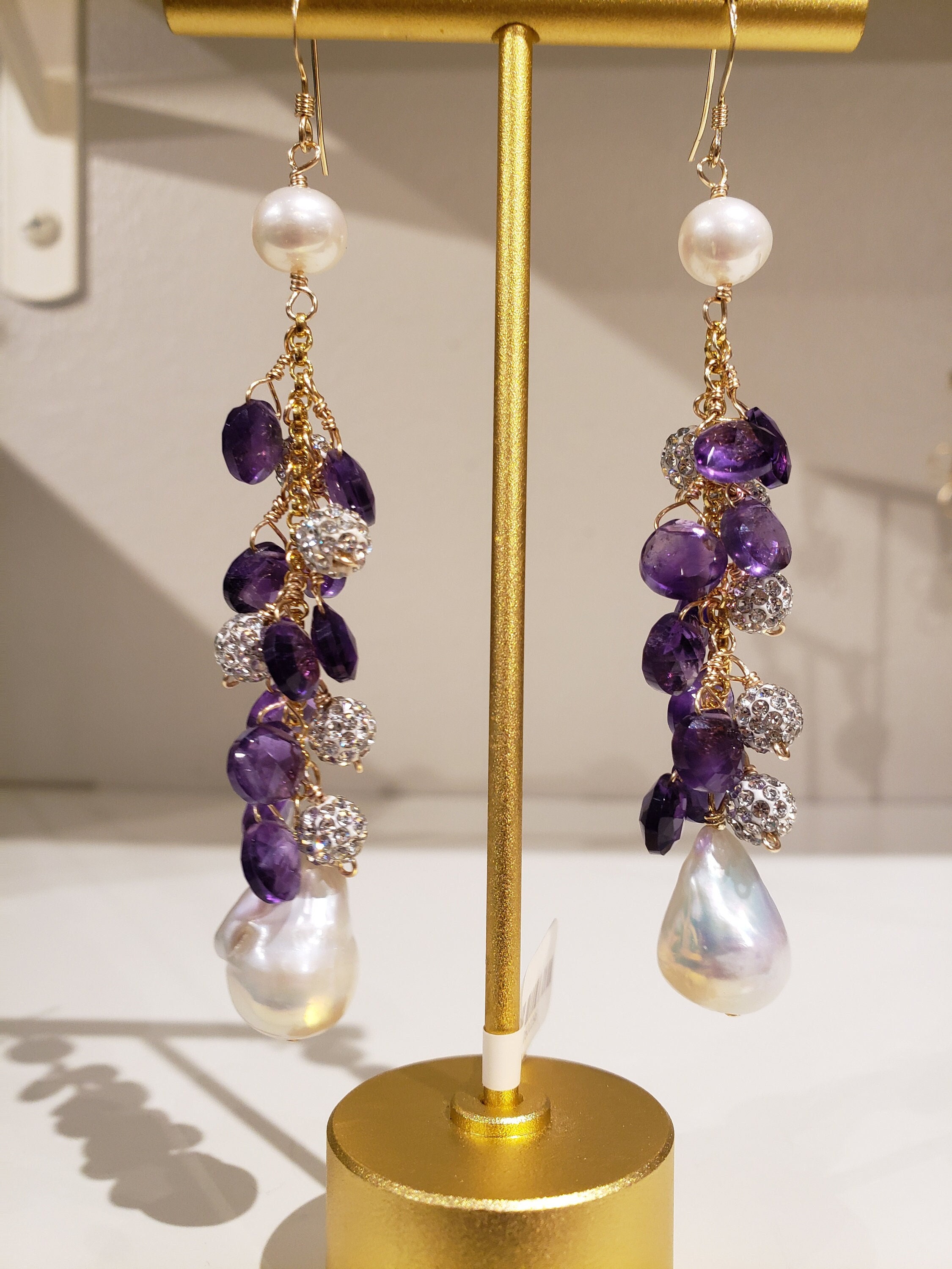 Purple Faceted Amethyst With Baroque Pearl Earrings Gold Filled - Etsy