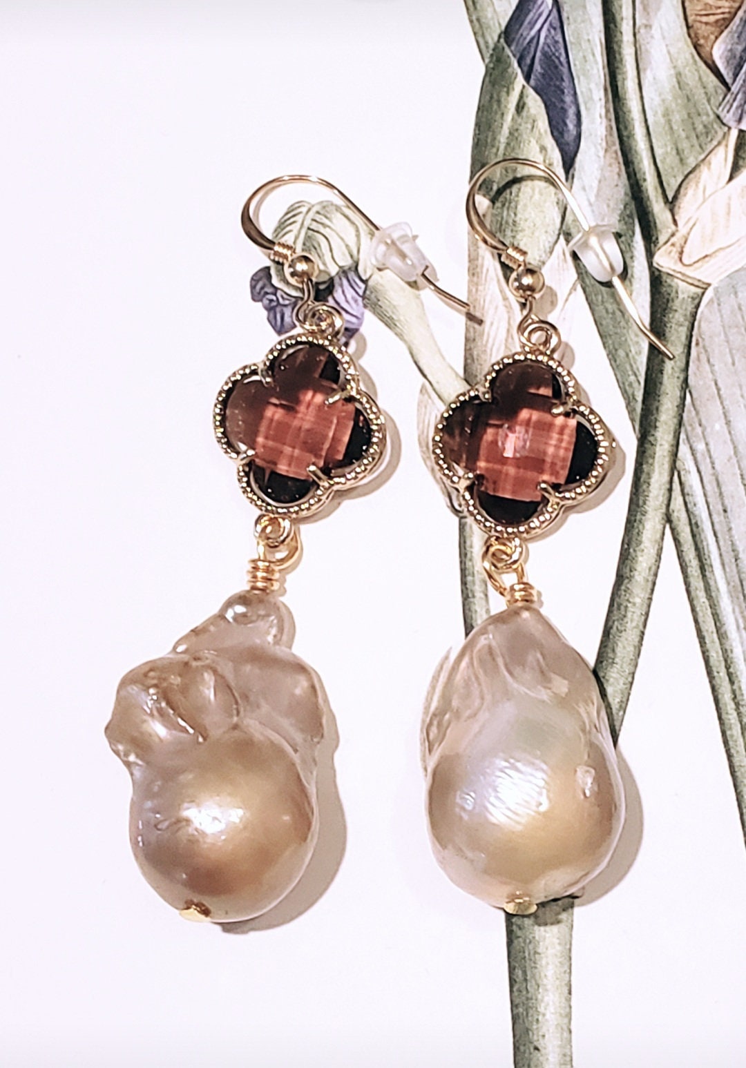 Boucles D'oreilles Baroques émaillées Taratata France - Cristaux - Vintage Années 1990 - Occasion
