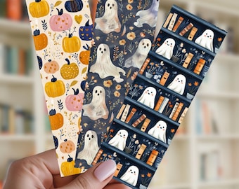 Halloween Ghost bookcase Bookmark, Pumpkin Bookmark, Ghost Bookmark, Bookish, Gift for Book Lover, Set of 3