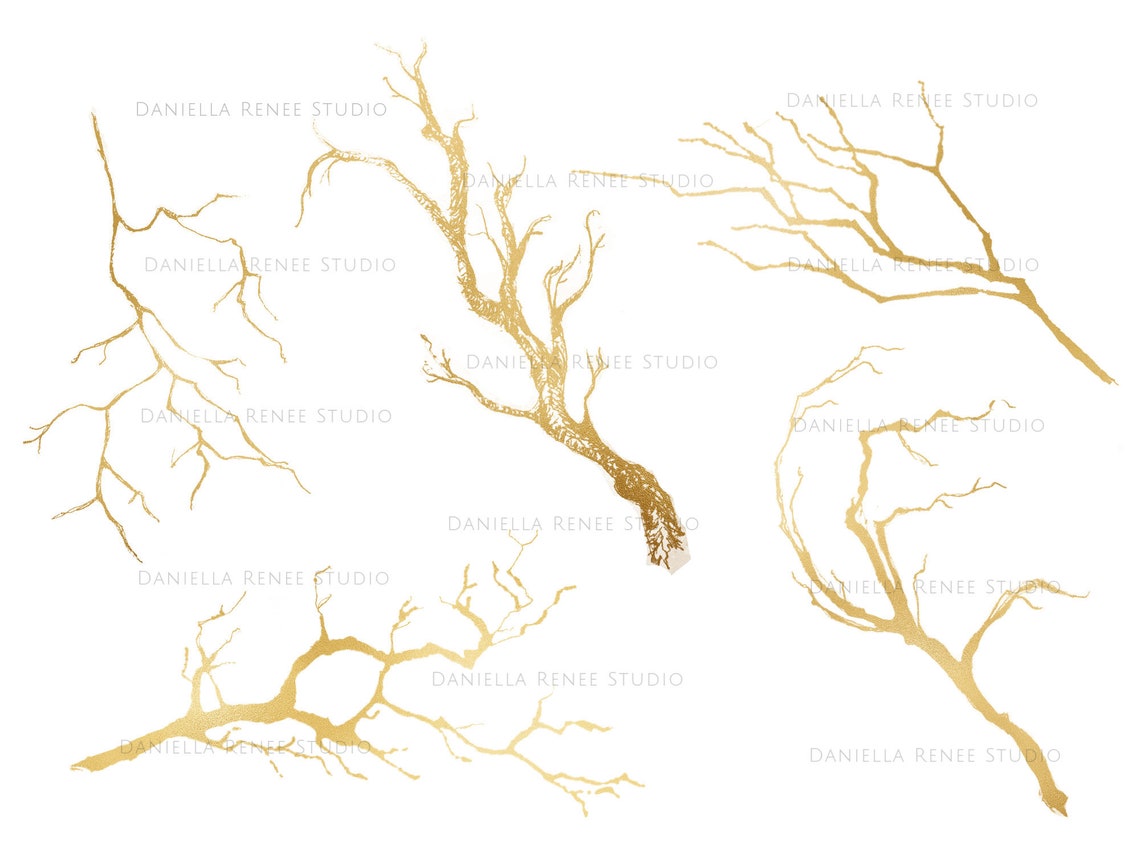 Gold Tree Branches PNG Clipart, Bare Branch Silhouette for Digital