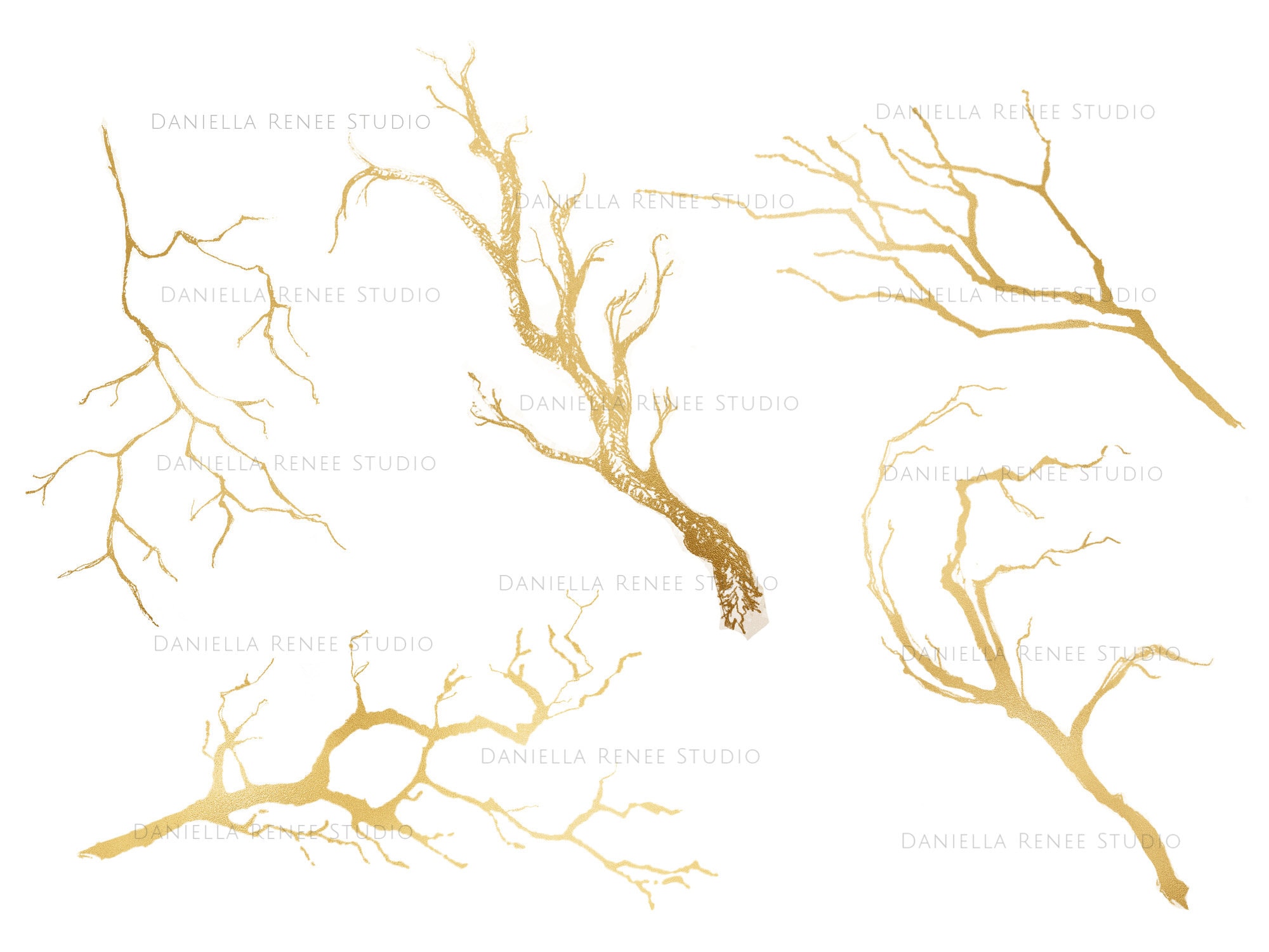 Gold Tree Branches PNG Clipart, Bare Branch Silhouette for Digital