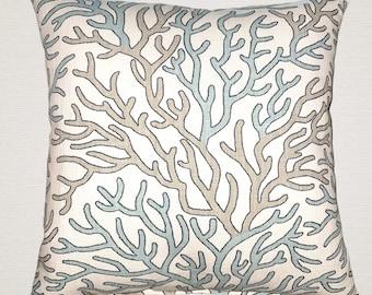 Teal and Gray Coral Pillow