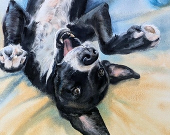 Watercolor hand-painted Pet Portrait from your photo. Custom portrait of a dog or cat. Unique Memorial art gift for pet lovers.