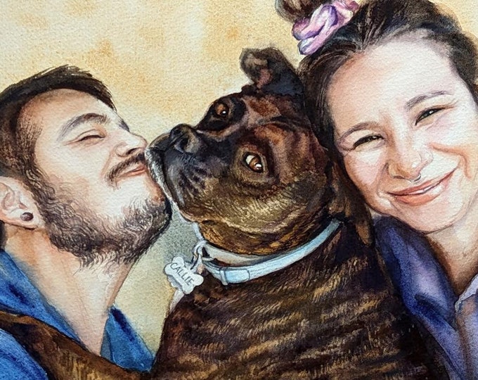 people send pictures of their pets to this artist to... Custom Portrait of Pet and Owner From Photo. Watercolor Pet and Person ...