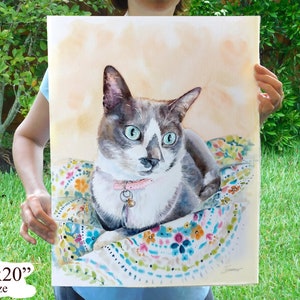 Pet portrait from photo. Custom watercolor Cat or Dog portraits. Realistic hand-painted watercolor painting. Unique Mother's Day art gift.