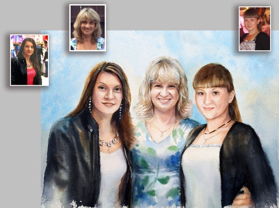 Watercolor hand-painted people portrait from photo. Realistic Detailed paintings of children, kids, and family, portraits. Custom gift art.