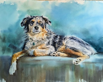 Custom Pet and Owner Watercolor Painting. Realistic Memorial Art. Hand-painted cat, dog, and person portraits.