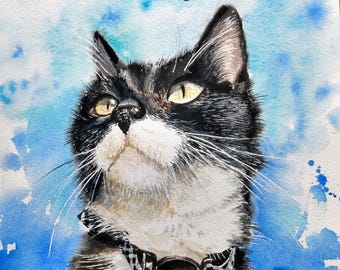 Pet portrait from a photo. Custom watercolor Cat or Dog portraits. Realistic hand-painted watercolor painting. Memorial wall art gift.