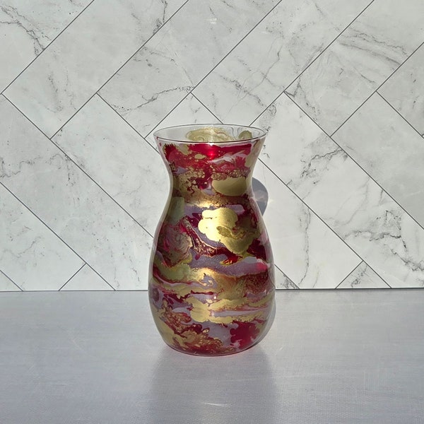 8 inch red and gold vase