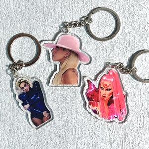 Lady Gaga Keychain Keyring, American Singer Songwriter, Christmas Gift, Double-sided Acrylic Keychain