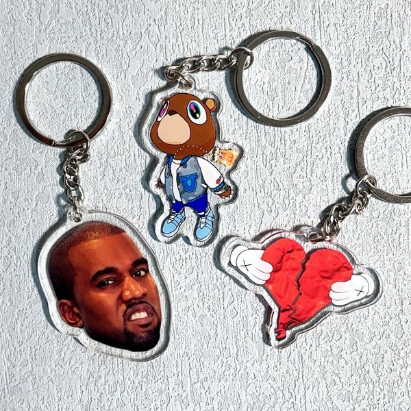 Dropout Bear 808s & Heartbreak Rapper Keychain Keyring, American Hip Hop Christmas Gift, Double-sided Acrylic Keychain