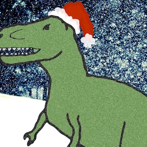 Sinterklaas! Grappige kerstdinosaurus ansichtkaarten (6-pack) - T-Rex in kerstmuts, gedeelde achterkant, kerstkaart voor kinderen