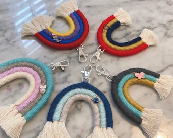 Macrame Keychain, Rainbow Keyring, Rainbow Key Chain, Bag Charm, Purse Clip