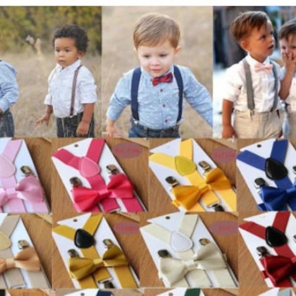 Kids Elastic Suspenders Bow Tie set Matching Tuxedo Suit Unisex Boy Girl Bowtie Wedding Costume Adjustable Y-Back Brace Belt