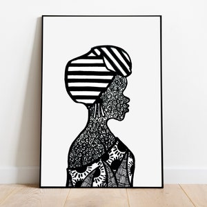 Arte lineal de mujer negra, impresiones artísticas feministas, póster de 18 x 24, impresión artística de 12 x 16, propiedad de negros, postales imprimibles, obra de arte de la cultura negra