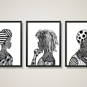 Conjunto de arte lineal de mujeres negras, impresiones de arte feminista, póster de 18 x 24, impresión de arte de 12 x 16, BlackOwned, postales imprimibles, obras de arte de la cultura negra