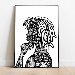 Schwarze Frau Linie Kunst, weibliche Art Drucke, 18x24 Plakat, 12x16 Kunstdruck, BlackOwned, Print on Demand WallArt, Black Kultur Kunstwerk