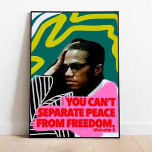 Poster di Malcolm X, Aula di poster di attivisti, Citazioni sulla storia dei neri, Arte della parete della cultura nera, Arte dei negozi di proprietà dei neri, WallDecor