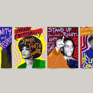 Four 18x24 Prints, Classroom Rules, Black History, MLK, Malcom X, Harriet Tubman, Angela Davis