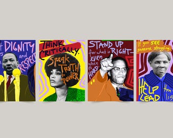 Four 18x24 Prints, Classroom Rules, Black History, MLK, Malcom X, Harriet Tubman, Angela Davis