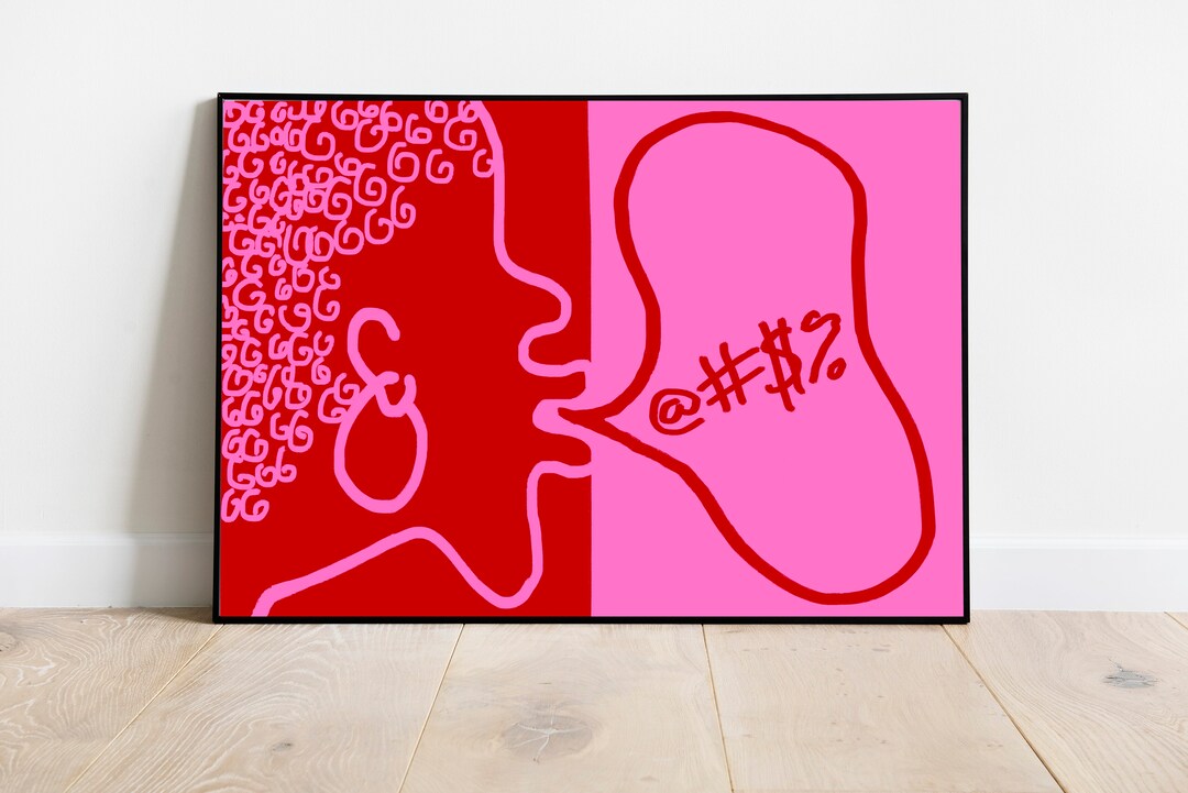 Trendy Pink and Red Wall Art, Red Pink Poster Typography, Hyper
