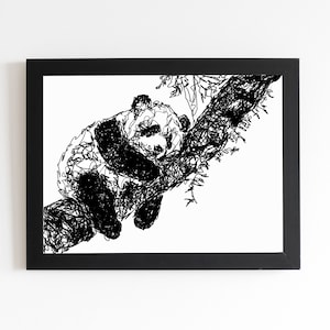 Pôster de panda, arte de parede de berçário Panda, arte de berçário em preto e branco, impressões de zoológico de animais infantis, dia dos namorados estacionário, cartão de felicitações simples