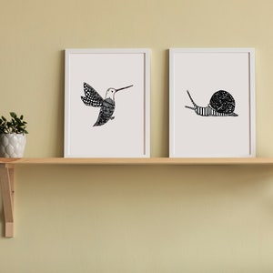 Arte de pared de colibrí, decoración de caracol, día de San Valentín estacionario, regalo de mejor amigo, postales imprimibles, regalo de dama de honor, papelería linda