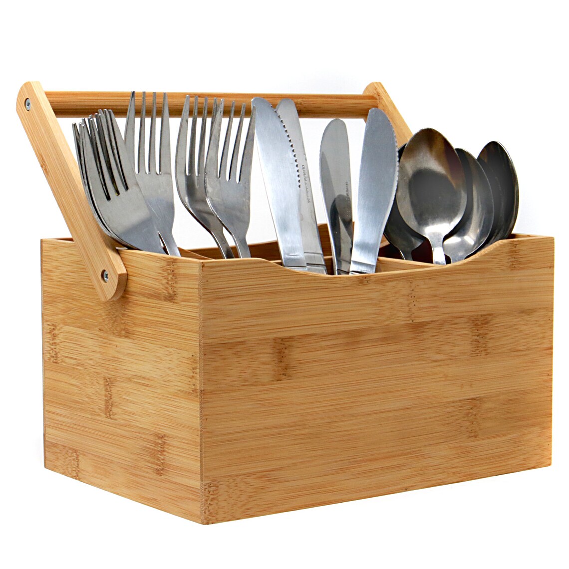 Bamboo Utensil Cutlery Holder Organising Compartment Box Carry Etsy