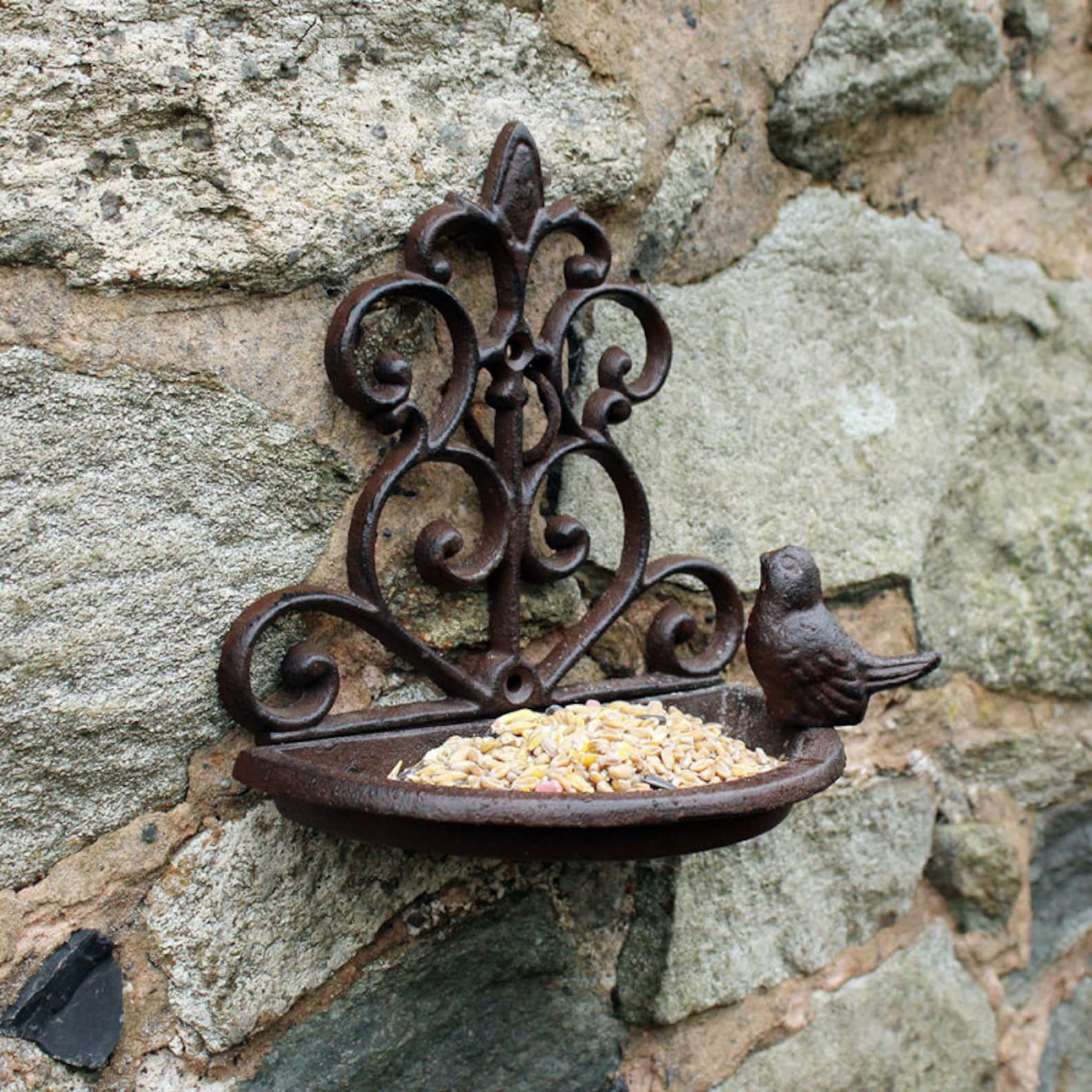 Cast Iron Wall Mounted Bird Feeder Vintage Scroll Hanging Etsy