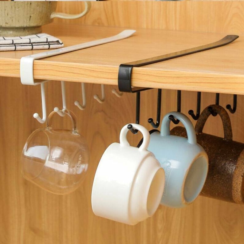 2Pcs Metal 6 Hook Under Shelf Mug Cup Cupboard Kitchen Hanging Etsy