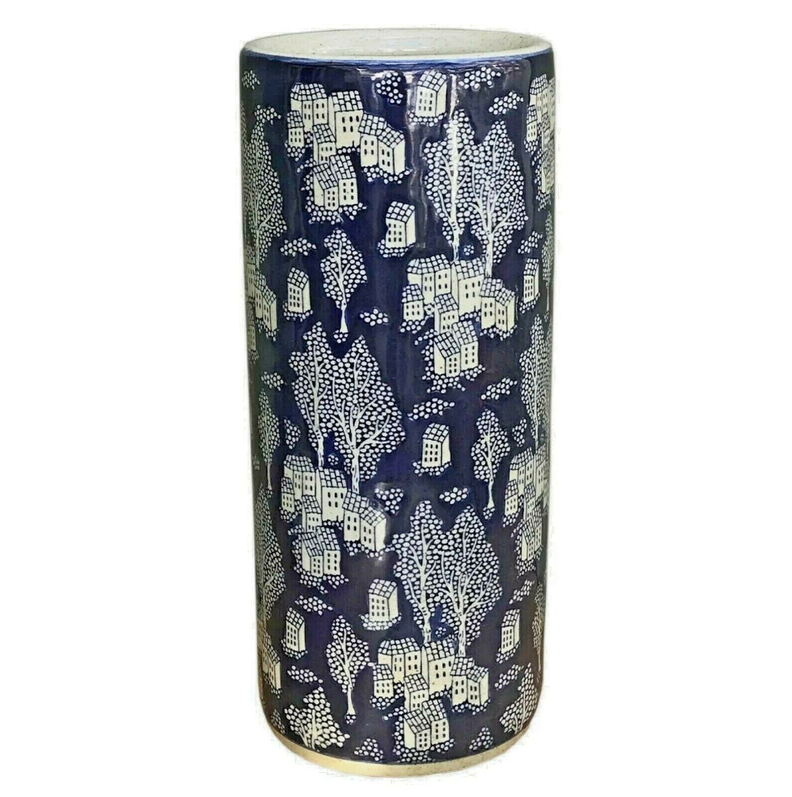 Ceramic Embossed Umbrella Stand Blue/Natural Village Design Etsy