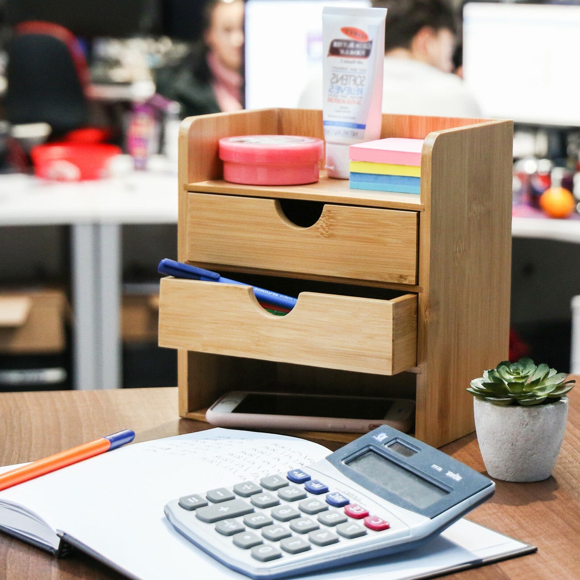 Bamboo Desk Organiser Mini Desk Top Storage 2 Shelves & 2 Etsy