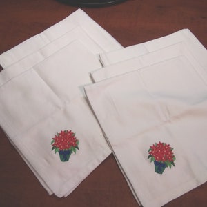 New Holiday Cloth Embroidered Napkins, Set of 6 Cotton Napkins, Christmas Cloth Napkins