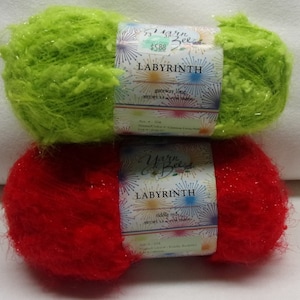 Scarf Yarn Bee Labyrinth Yarn Lot Riddle Red & Gateway Lime Scarf Yarn, Knitting Yarn Crochet Yarn