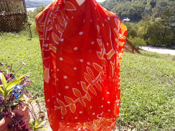 Orange Floral Silk Like Scarf/Wrap Stunning Desig… - image 2