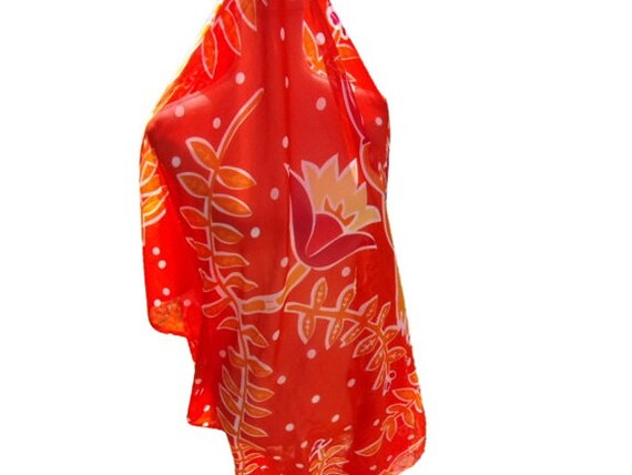 Orange Floral Silk Like Scarf/Wrap Stunning Desig… - image 1