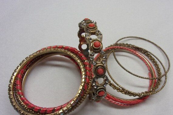 Vintage Boho Bangles Bracelets Set of 11 Gold & C… - image 4