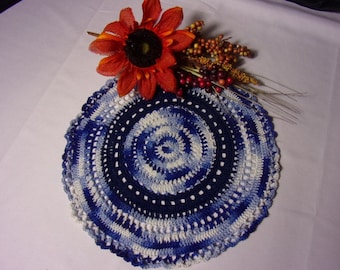 Handmade Crocheted Doily, Home Decor Table Doilies, Crochet Doily, Blue & White Doily, Made by Kat