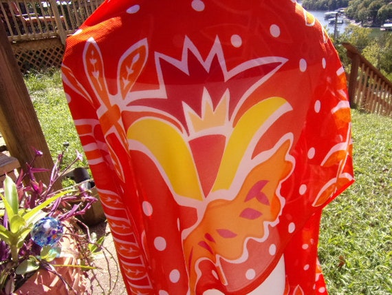 Orange Floral Silk Like Scarf/Wrap Stunning Desig… - image 5