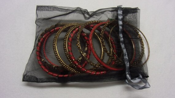 Vintage Boho Bangles Bracelets Set of 11 Gold & C… - image 3
