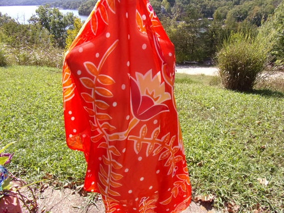 Orange Floral Silk Like Scarf/Wrap Stunning Desig… - image 3