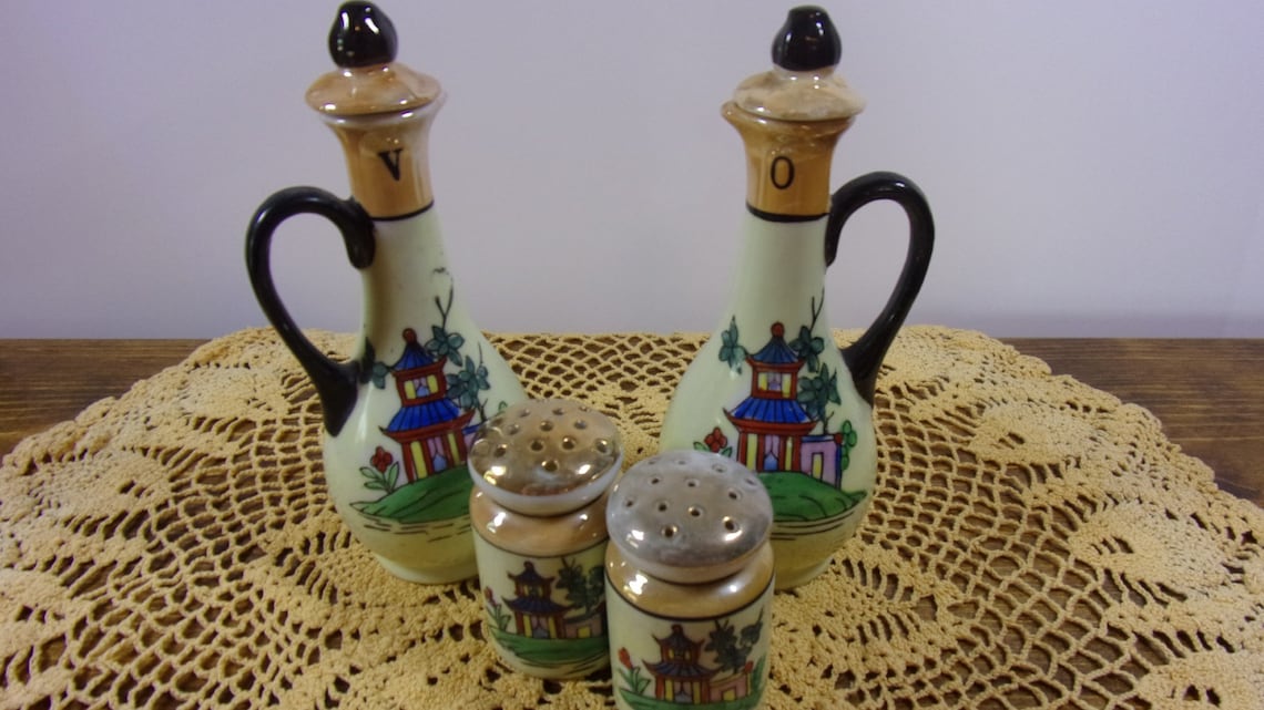 Vintage Oil Vinegar Japan Cruet Cruets Set Salt & Pepper Hand Etsy
