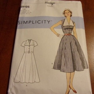Simplicity Vintage 1950s Dress Pattern S9105, Size 6-14 Sew Pattern Detachable Collar Dress  Factory Folded Pattern