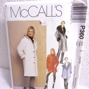 May include: A McCall's sewing pattern package featuring illustrations of women's coats. The package shows a white coat with black trim, an orange hooded coat, a gray coat with a fur collar, and a light blue coat. The package has the text "McCall's" and "P360".