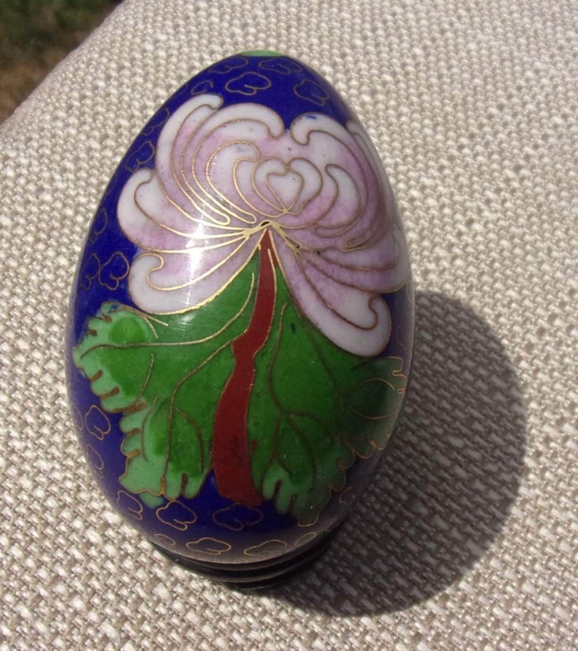 Vintage Cloisonné Egg on Stand Blue and Gold Floral Egg Etsy